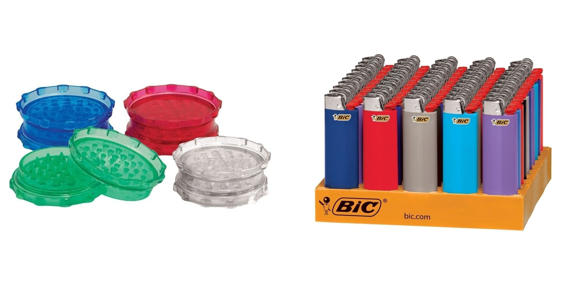 Colorful lighters and grinders